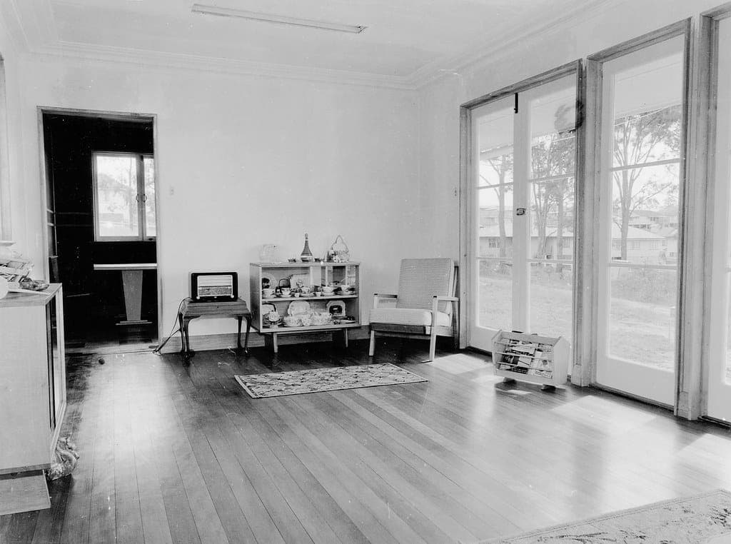 A furnished living room interior in daylight