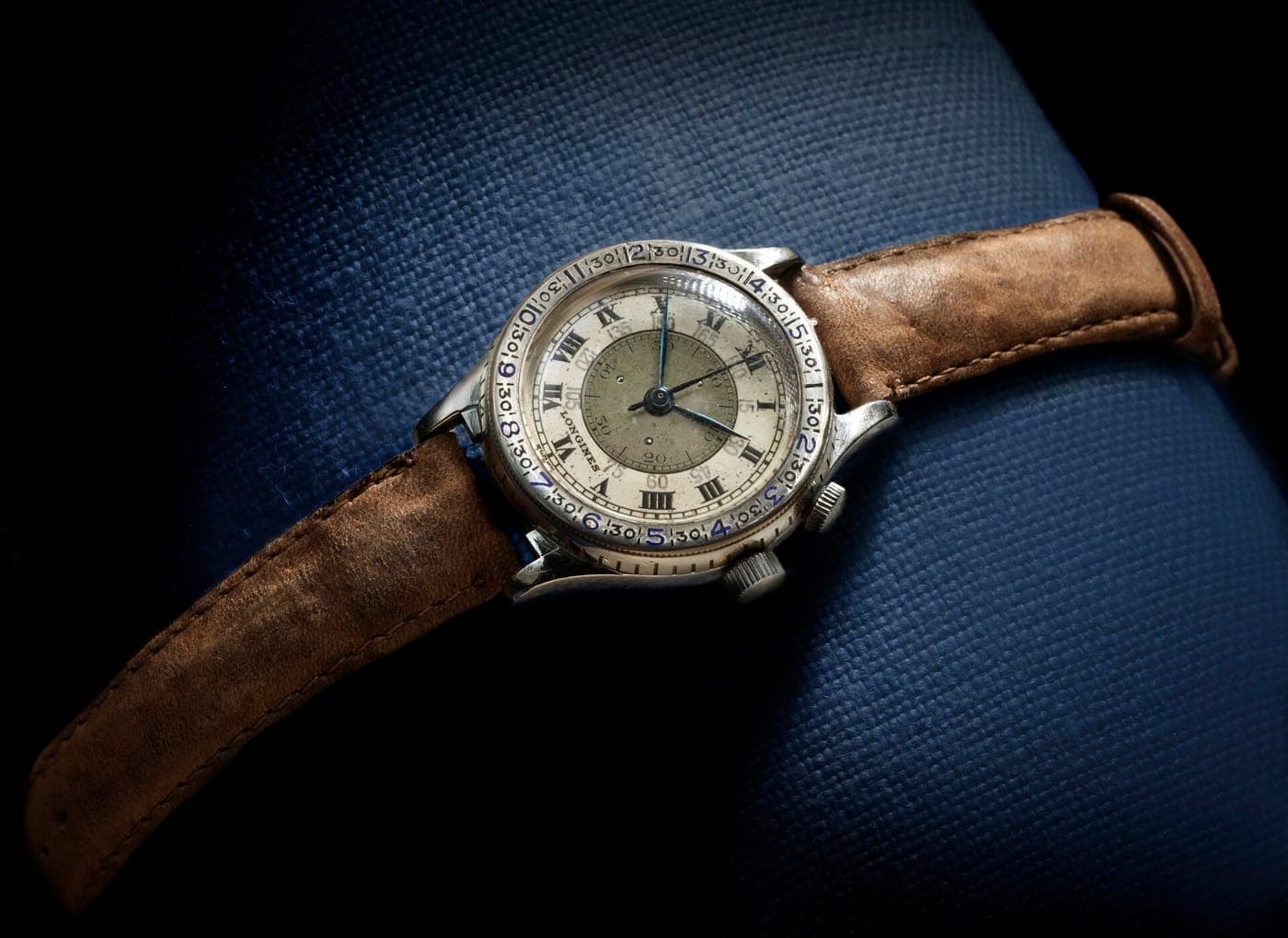 A vintage wristwatch shown face-on